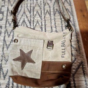 Myra Bag Leather Star Crossbody Upcycled Canvas Purse
